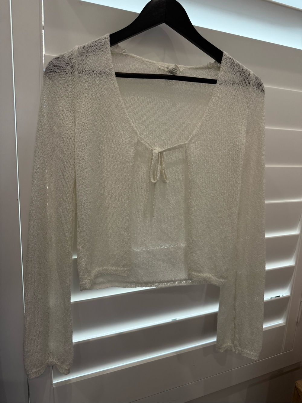 Full Tilt Cream Tie-Front Sheer Knit Hoodie